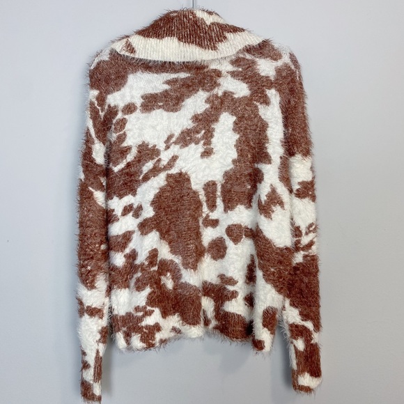SMYM Frances Holy Cow Print Cowl Neck Fuzzy Sweater - Picture 9 of 11